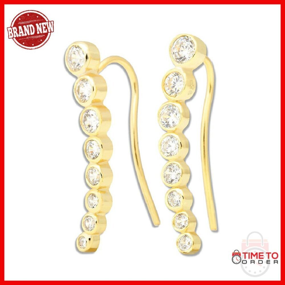 Sterling Silver 925 Curved Bar Ear Climber Cuff Studs Hypoallergenic